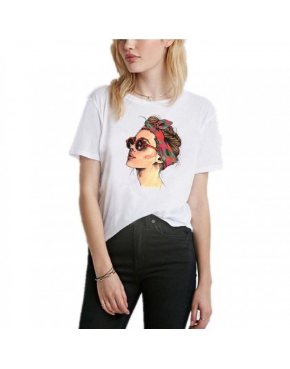 2018 lato Vogue dziewczyna drukuj kobiety T shirt na co dzień z krótkim rękawem koszulka z dekoltem w moda biały Tee koszula Cam