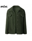 Aproms Khaki ponadgabarytowych przyciski kurtki damskie zimowe moda ciepłe Teddy płaszcze jesień odzieży kobiet zielony płaszcze