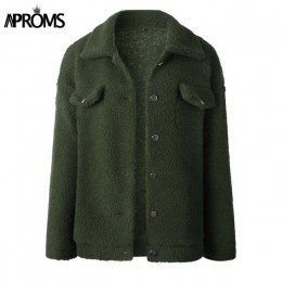Aproms Khaki ponadgabarytowych przyciski kurtki damskie zimowe moda ciepłe Teddy płaszcze jesień odzieży kobiet zielony płaszcze