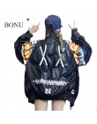 BONU nowy Hollow Out powrót haft Bomber kurtka w stylu Unisex poluzować kurtka Student Harajuku Oversize kobiet podstawowe płasz