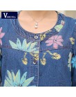 Kobiety Denim kurtki nowy styl bawełniane topy panie druku pojedyncze łuszcz Casual O-Neck luźne Jean płaszcze duży rozmiar odzi