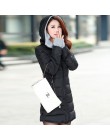 Ciepłe kurtki zimowe kobiety moda bawełna wyściełane parki na co dzień długi płaszcz z kapturem zagęścić zamek Slim Fit Plus roz