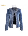 2018 New Arrival wiosna jesień denim kurtki w stylu vintage diamenty casual płaszcz damski kurtka dżinsowa dla odzież wierzchnia