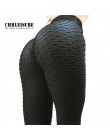 CHRLEISURE czarne legginsy damskie poliester długości kostki standardowe krotnie spodnie elastyczność utrzymać szczupły Push Up 