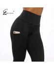 CHRLEISURE Push Up Fitness legginsy kobiet wysokiej talii trening Legging z kieszeniami Patchwork spodnie legginsy kobiety Fitne