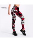 Qickitout legginsy Hot sprzedam kobiety czaszki i kwiat czarne legginsy druku cyfrowego spodnie spodnie spodnie rozciągliwe Plus