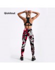 Qickitout legginsy Hot sprzedam kobiety czaszki i kwiat czarne legginsy druku cyfrowego spodnie spodnie spodnie rozciągliwe Plus