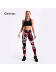 Qickitout legginsy Hot sprzedam kobiety czaszki i kwiat czarne legginsy druku cyfrowego spodnie spodnie spodnie rozciągliwe Plus