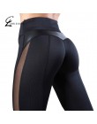 CHRLEISURE solidna wysoka talia Fitness Legging kobiety serce treningu legginsy Femme moda Mesh i patchwork skóra PU legginsy