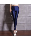 Hot sprzedaży 2019 kobiet jednolity kolor fluorescencyjne błyszczące spodnie legginsy duży rozmiar elastan Shinny elastyczność s