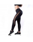 CHRLEISURE solidna wysoka talia Fitness Legging kobiety serce treningu legginsy Femme moda Mesh i patchwork skóra PU legginsy