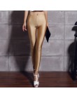 Hot sprzedaży 2019 kobiet jednolity kolor fluorescencyjne błyszczące spodnie legginsy duży rozmiar elastan Shinny elastyczność s