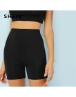 SHEIN stałe jazda na rowerze legginsy z wysokim stanem kobiety 2019 Athleisure Crop fitness legginsy letnie damskie na co dzień 