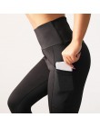 NORMOV wysokiej talii Fitness legginsy kobiety Push Up treningu Legging z kieszeniami Patchwork spodnie legginsy kobiety Fitness