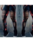 Modne elastyczne dopasowane legginsy damskie na siłownię fitness zmysłowe rozcięcia na nogawkach w kolorze czerwonym szarym