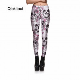 Qickitout legginsy New Arrival damska czaszka i brzoskwiniowy kwiat legginsy druk cyfrowy spodnie spodnie spodnie rozciągliwe hu