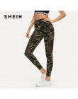 SHEIN Multicolor Mesh Insert Camo drukuj legginsy sportowe Patchwork Sheer Crop spodnie kobiet jesień Athleisure legginsy