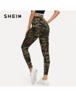 SHEIN Multicolor Mesh Insert Camo drukuj legginsy sportowe Patchwork Sheer Crop spodnie kobiet jesień Athleisure legginsy