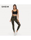 SHEIN Multicolor Mesh Insert Camo drukuj legginsy sportowe Patchwork Sheer Crop spodnie kobiet jesień Athleisure legginsy