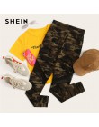 SHEIN Multicolor Mesh Insert Camo drukuj legginsy sportowe Patchwork Sheer Crop spodnie kobiet jesień Athleisure legginsy