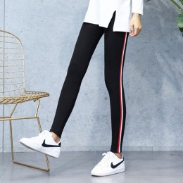 Wysokiej jakości bawełniane legginsy boczne paski kobiety na co dzień Legging spodnie Plus rozmiar 5XL wysoka talia fitness legg
