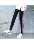 Wysokiej jakości bawełniane legginsy boczne paski kobiety na co dzień Legging spodnie Plus rozmiar 5XL wysoka talia fitness legg
