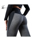 CHRLEISURE kobiety Fitness Legging wysokiej talii Push Up kobiety legginsy Femme Patchwork poliester legginsy Feminina