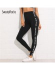 SweatyRocks list druku korzystając z łączy z boku Skinny legginsy 2018 rozciągliwy aktywny nosić legginsy upraw kobiety Athleisu