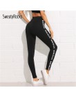 SweatyRocks list druku korzystając z łączy z boku Skinny legginsy 2018 rozciągliwy aktywny nosić legginsy upraw kobiety Athleisu