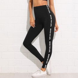 SweatyRocks list druku korzystając z łączy z boku Skinny legginsy 2018 rozciągliwy aktywny nosić legginsy upraw kobiety Athleisu