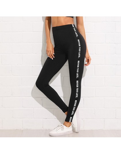 SweatyRocks list druku korzystając z łączy z boku Skinny legginsy 2018 rozciągliwy aktywny nosić legginsy upraw kobiety Athleisu