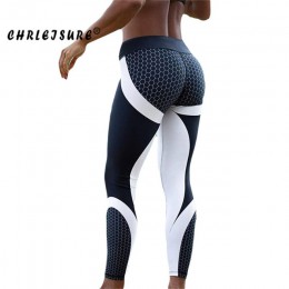 CHRLEISURE Fitness Legging geometryczny o strukturze plastra miodu druk cyfrowy legginsy wysokiej talii Hip oddychający polieste