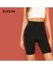 SHEIN czarny dorywczo solidna Crop szeroki pas jazda na rowerze krótkie legginsy lato nowoczesne Lady kobiety spodnie spodnie