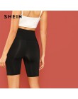 SHEIN czarny dorywczo solidna Crop szeroki pas jazda na rowerze krótkie legginsy lato nowoczesne Lady kobiety spodnie spodnie