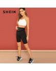 SHEIN czarny dorywczo solidna Crop szeroki pas jazda na rowerze krótkie legginsy lato nowoczesne Lady kobiety spodnie spodnie