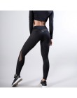 Solidna wysoka talia Fitness Legging kobiety serce treningu legginsy Femme moda Mesh i patchwork skóra PU legginsy