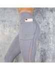 Modne elastyczne dopasowane długie legginsy damskie z siateczką wysoki stan wygodna kieszeń na udzie na siłownię fitness
