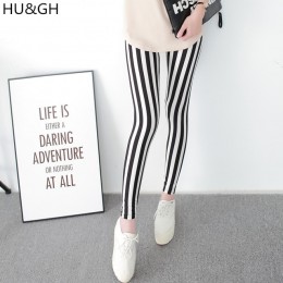 Czarne i białe pionowe paski drukowane kobiety legginsy moda na co dzień elastyczność kostki długość spodnie kobiece Fitnes Legg