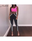 Macheda kobiety spodnie odzież sportowa wysoka talia fitness legginsy moda Patchwork odblaskowy pasek treningu Stretch legginsy