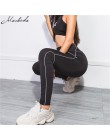 Macheda kobiety spodnie odzież sportowa wysoka talia fitness legginsy moda Patchwork odblaskowy pasek treningu Stretch legginsy