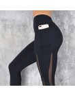 CHRLEISURE kobiety siateczkowa kieszeń fitness legginsy wysokiej talii Legging Femme Mesh Patchwork legginsy treningowe Feminina