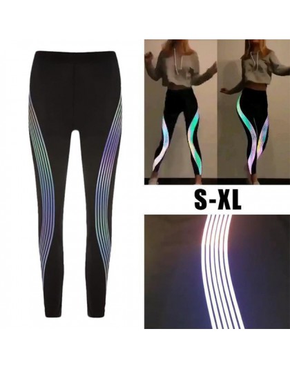 Hot moda Rainbow odblaskowe legginsy kobiet treningu fitness legginsy spodnie damskie odzież sportowa blask w ciemności ubrania 