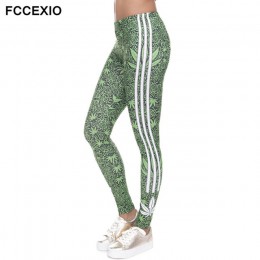 FCCEXIO 2019 moda elastyczne legginsy chwastów białe paski drukuj Fitness Legging Sexy slim legginsy wysokiej talii spodnie dams