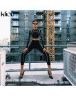 Kliou kobiety moda fitness legginsy wysokiej elastyczny pas biały w paski patchwork sportowe push up kobiet slim legginsy trenin