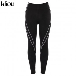 Kliou kobiety moda fitness legginsy wysokiej elastyczny pas biały w paski patchwork sportowe push up kobiet slim legginsy trenin