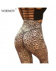 NORMOV trening legginsy kobiety Sexy wysokiej talii spodnie kobiet odzież Leopard drukowane legginsy Push Up letnie spodnie Femm