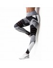Elastyczne dopasowane legginsy damskie z wysokim stanem sportowe spodnie na siłownię fitness geometryczne wzory