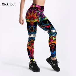 Qickitout lato w stylu kobiet legginsy kolor czaszki i liści drukowane legginsy Slim legginsy treningowe Punk dziewczyna Drop Sh