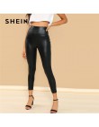 SHEIN nowoczesne Lady Crop czarny powlekany Crop poliester legginsy kobiety jesień zwykły Casual rozciągliwe spodnie Streetwear 