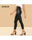 SHEIN nowoczesne Lady Crop czarny powlekany Crop poliester legginsy kobiety jesień zwykły Casual rozciągliwe spodnie Streetwear 